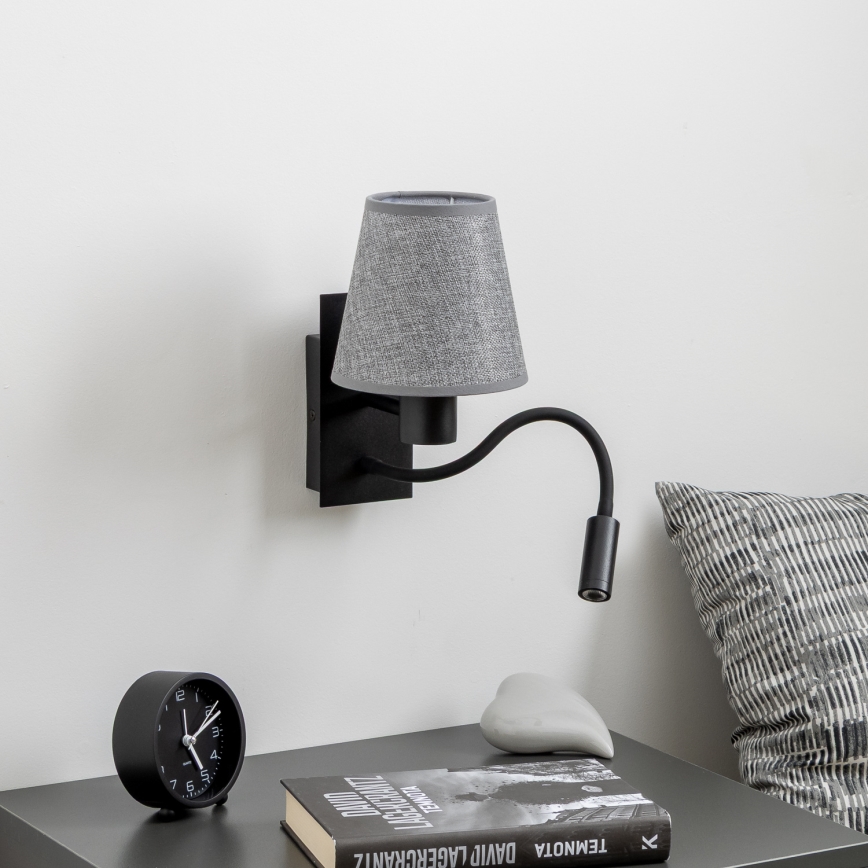 Brilagi - Applique murale LED flexible NUBILA 1xE27/25W/230V + LED/3W noir/gris