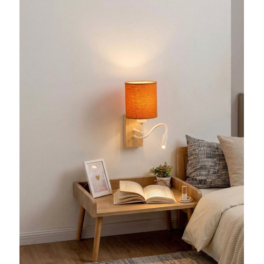 Brilagi - Lampe murale LED flexible NUBILA WOOD 1xE27/25W/230V + LED/3W chêne/blanc/orange