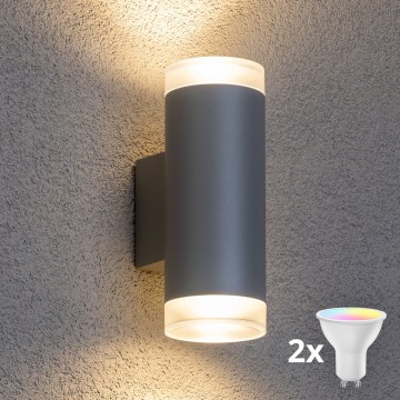 Brilagi - Applique murale LED RGBW dimmable d'extérieur MATERA 2x GU10/4,8W/230V 3000K IP54 gris + télécommande