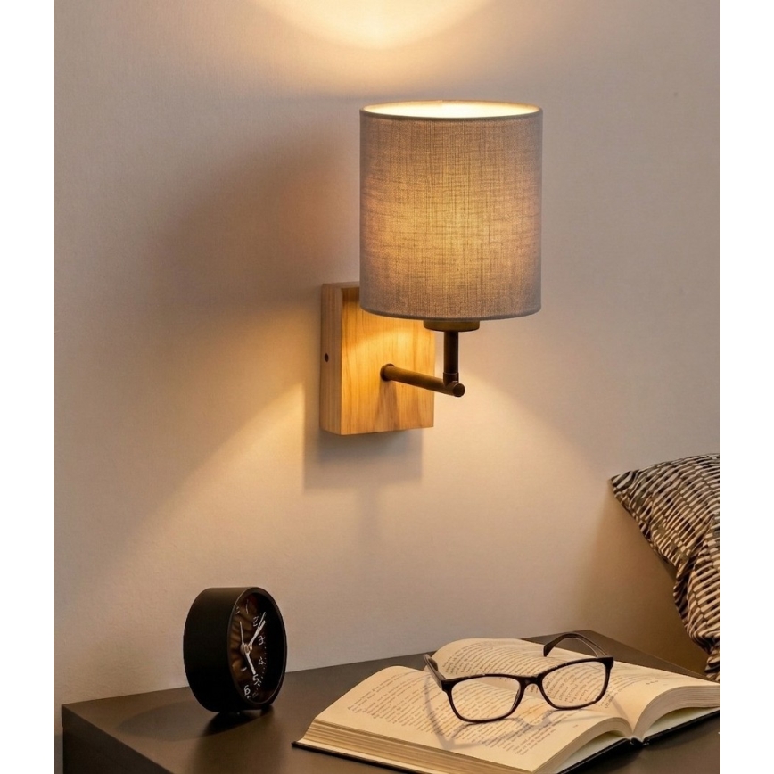 Brilagi - Applique murale NUBILA WOOD 1xE27/25W/230V chêne/noir/gris clair