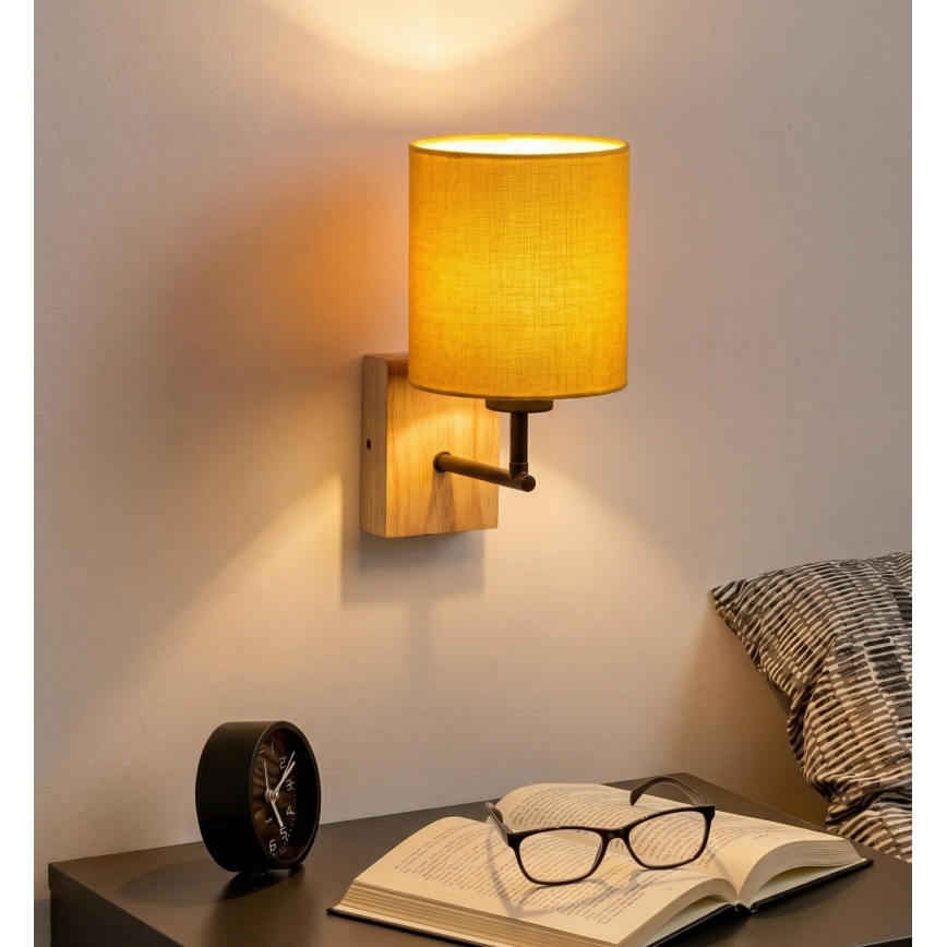 Brilagi - Applique murale NUBILA WOOD 1xE27/25W/230V chêne/noir/jaune
