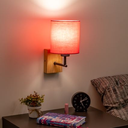 Brilagi - Applique murale NUBILA WOOD 1xE27/25W/230V chêne/rose