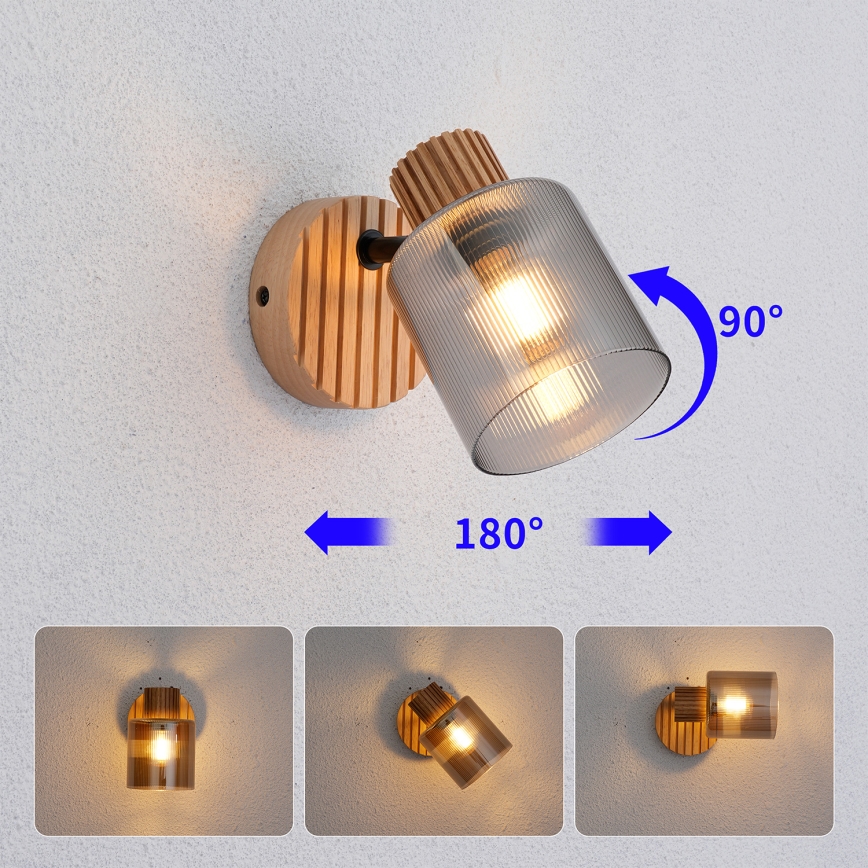 Brilagi - Applique murale orientable HYGGE 1xE14/15W/230V hévéa/fumé