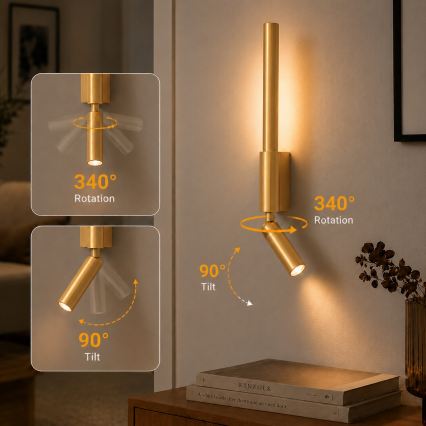 BRILAGI - Applique murale orientable VIXON LED/3W/230V + LED/5W dorée IRC 90