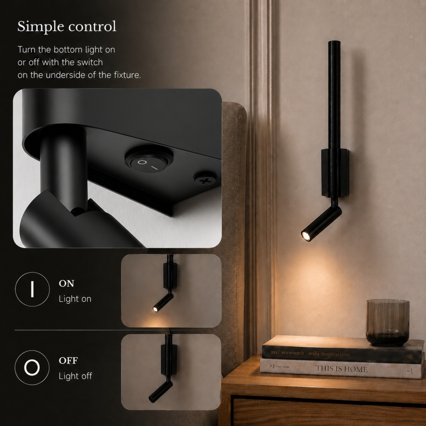 BRILAGI - Applique murale spot LED VIXON LED/3W/230V + LED/5W noire IRC 90