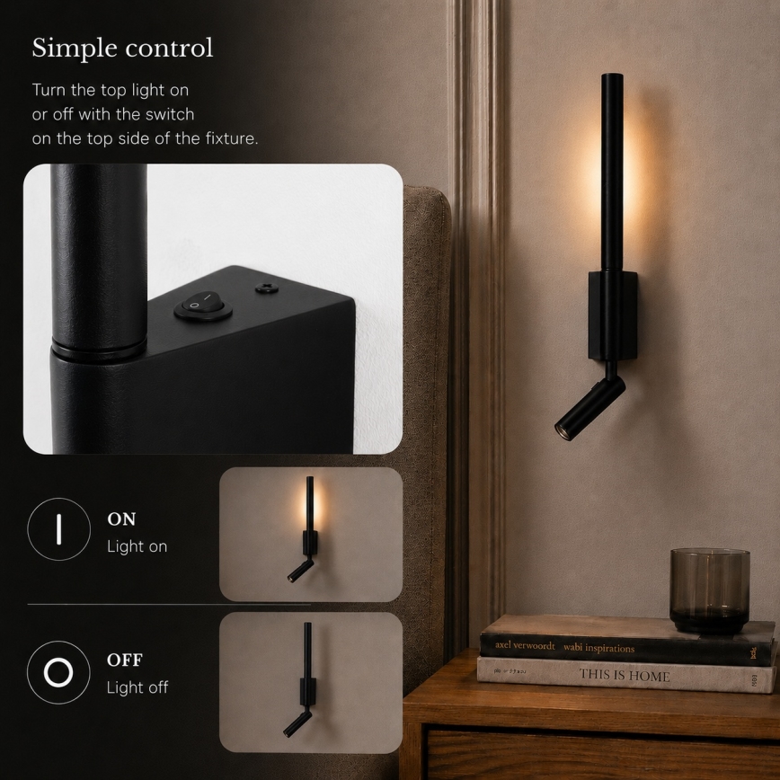 BRILAGI - Applique murale spot LED VIXON LED/3W/230V + LED/5W noire IRC 90