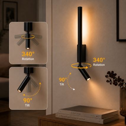BRILAGI - Applique murale spot LED VIXON LED/3W/230V + LED/5W noire IRC 90