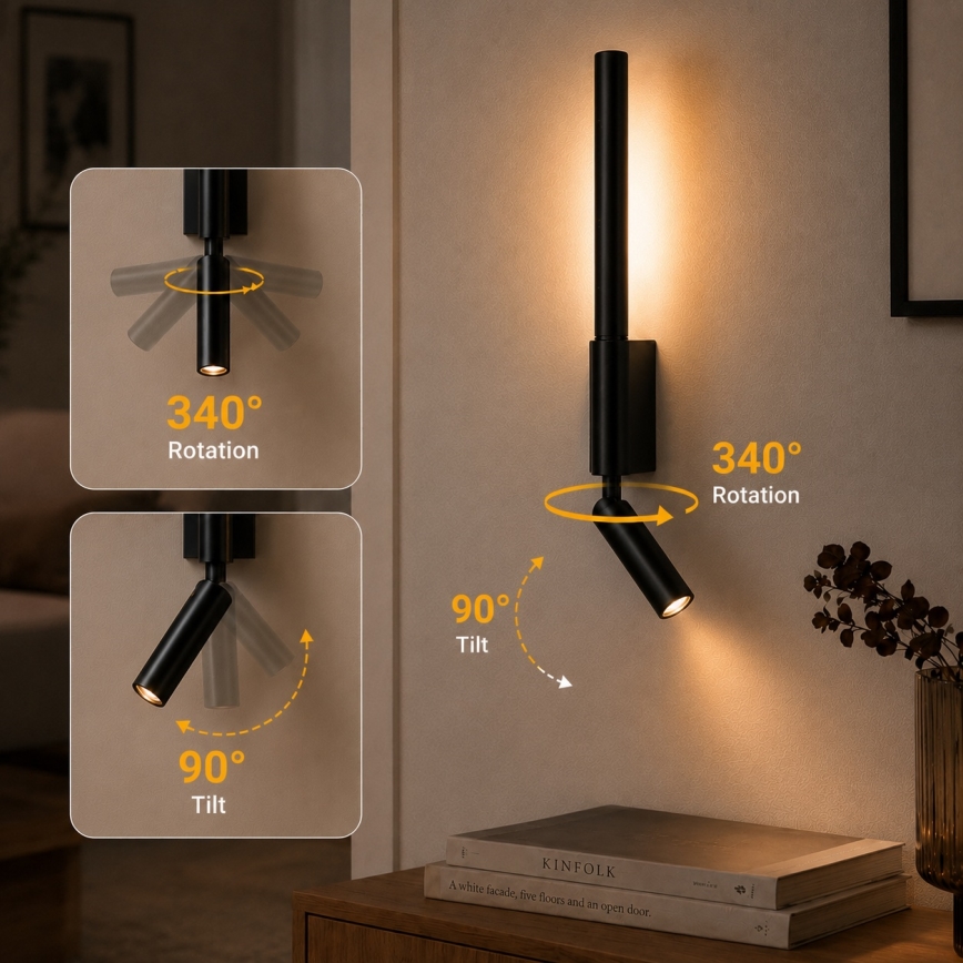 BRILAGI - Applique murale spot LED VIXON LED/3W/230V + LED/5W noire IRC 90