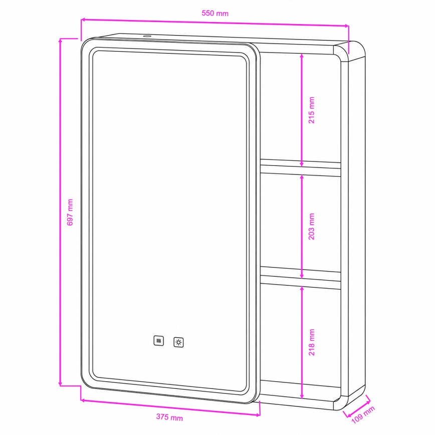 BRILAGI - Armoire miroir de salle de bains LED rétroéclairée AVOLA SINGLE 55x70 cm