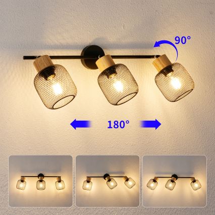 Brilagi - BASKLITE spotarmatuur 3xE27/15W/230V hout/zwart