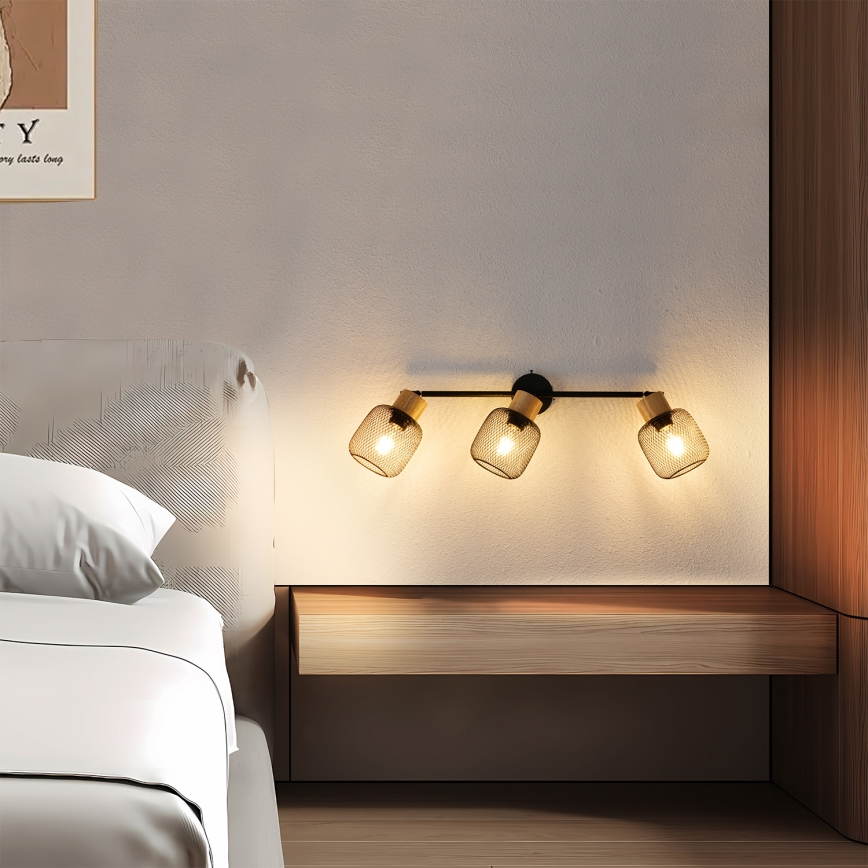 Brilagi - BASKLITE spotarmatuur 3xE27/15W/230V hout/zwart