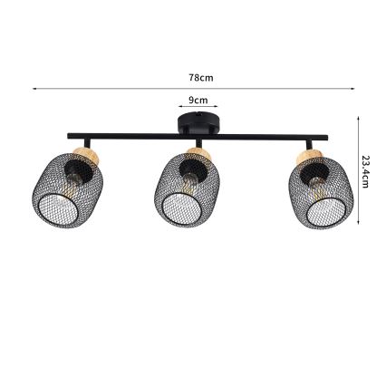 Brilagi - BASKLITE spotarmatuur 3xE27/15W/230V hout/zwart