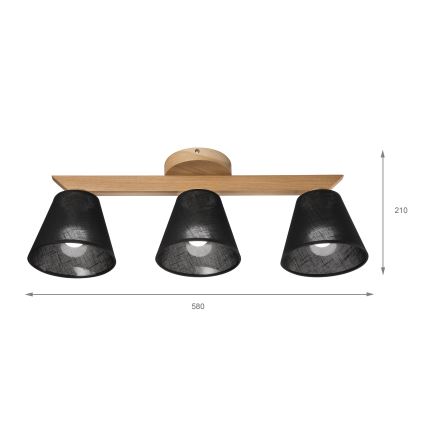 Brilagi - Bevestigde hanglamp ANTHONY 3xE14/40W/230V eiken/zwart