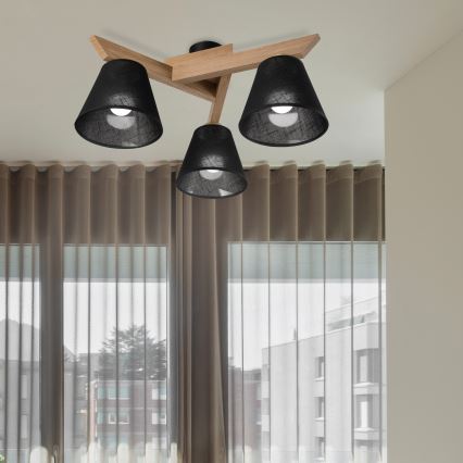 Brilagi - Bevestigde hanglamp ANTHONY 3xE14/40W/230V eiken/zwart