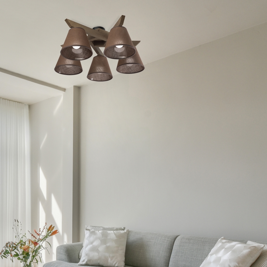 Brilagi - Bevestigde hanglamp ANTHONY 5xE14/40W/230V eiken/bruin