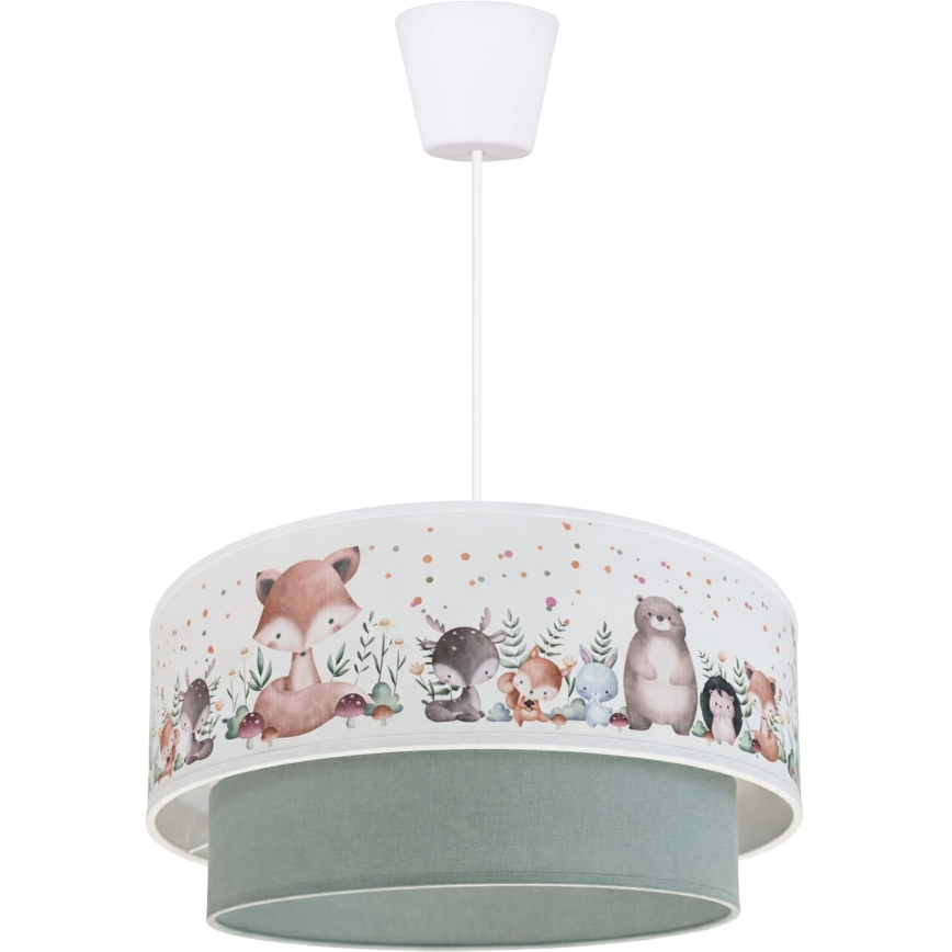 Brilagi - LED kinderhanglamp aan kabel BOBO 1xE27/60W/230V pr. 40 cm wit/groen/dierenmotief