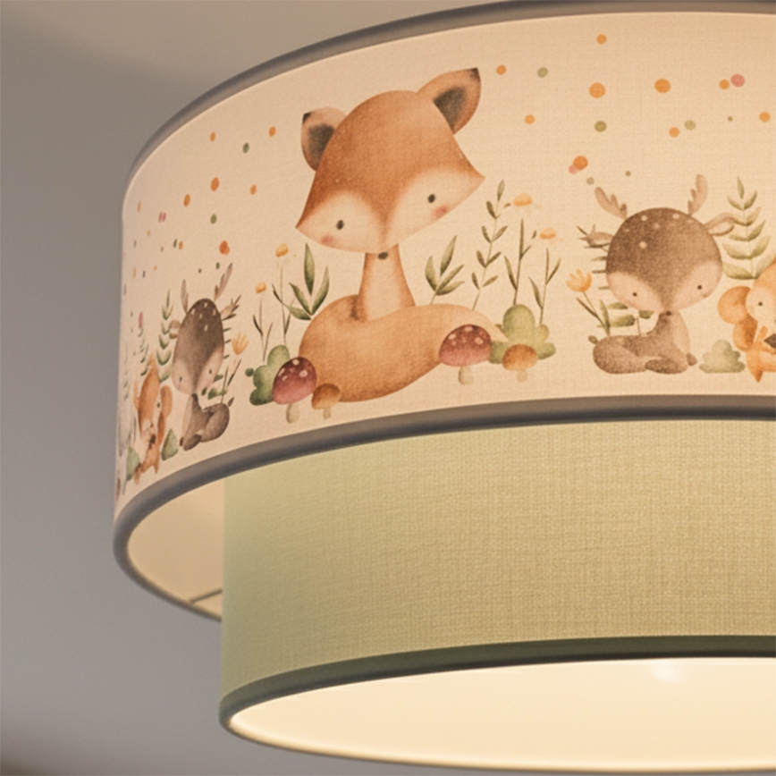 Brilagi - LED kinderhanglamp aan kabel BOBO 1xE27/60W/230V pr. 40 cm wit/groen/dierenmotief