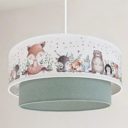 Brilagi - LED kinderhanglamp aan kabel BOBO 1xE27/60W/230V pr. 40 cm wit/groen/dierenmotief