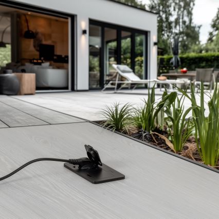 Brilagi - Buiten inbouw dubbel vloerstopcontact IP55 zwart rechthoekig