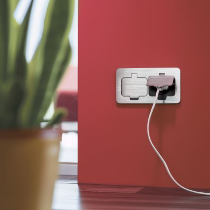 Brilagi - Buiten inbouw vloer dubbele aansluiting IP55 mat chroom rechthoekig