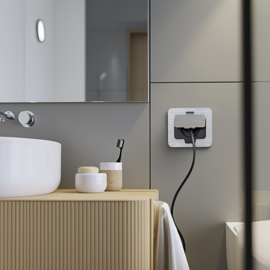 Brilagi - Buiten inbouw vloer stopcontact IP55 mat chroom rechthoekig
