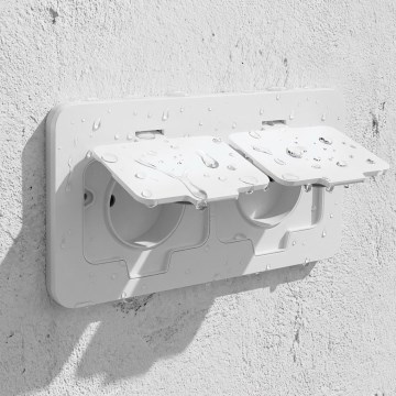 Brilagi - Buiten inbouw-vloerdoos met dubbel stopcontact, IP55, wit, rechthoekig