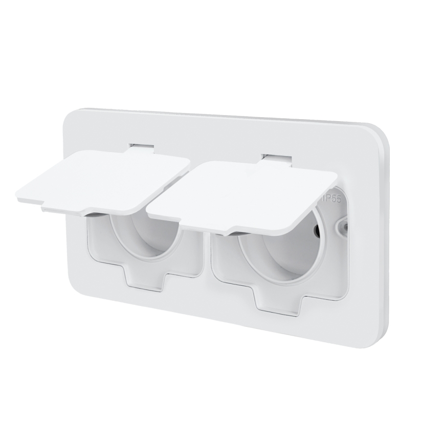 Brilagi - Buiten inbouw-vloerdoos met dubbel stopcontact, IP55, wit, rechthoekig