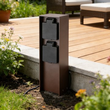 Brilagi - Buiten stopcontactpaal PILLAR 2Z SCHUKO 230V IP44 bruin