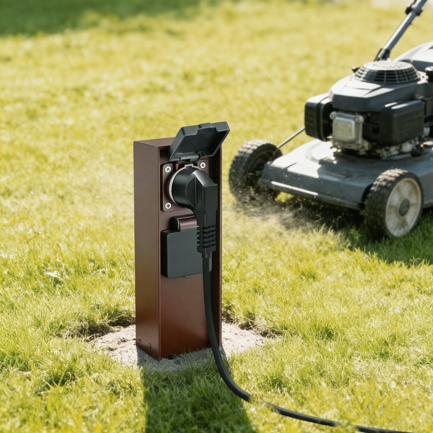 Brilagi - Buiten stopcontactpaal PILLAR 2Z SCHUKO 230V IP44 bruin