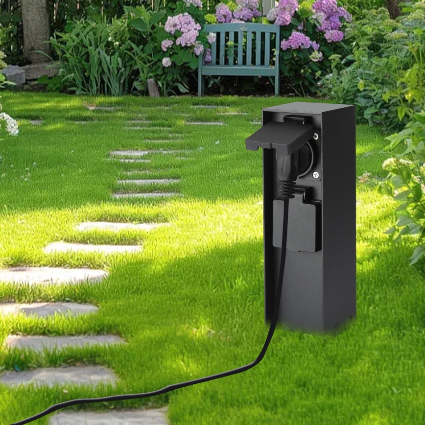 Brilagi - Buiten stopcontactzuil PILLAR 2Z SCHUKO 230V IP44 zwart