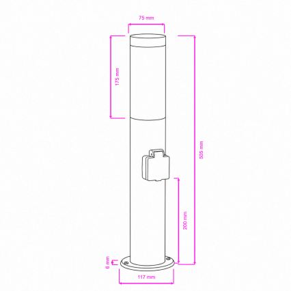 BRILAGI - Buitenlamp met stopcontact ELIA 1xE27/20W/230V IP44 50 cm mat chroom
