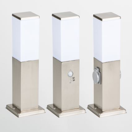 Brilagi - Buitenlamp met 2 SCHUKO-stopcontacten NOVA 1xE27/15W/230V 40 cm IP44 mat chroom