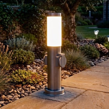 Brilagi - Buitenlamp met 2 SCHUKO-stopcontacten NOVA 1xE27/15W/230V 40 cm IP44 mat chroom