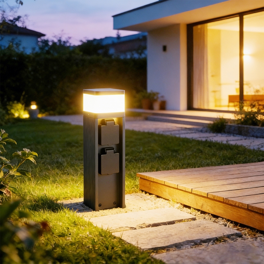 Brilagi -Buitenlamp met 2 SCHUKO-stopcontacten PILLAR 1xG9/11W/230V IP44 antraciet