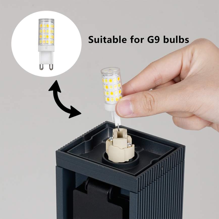 Brilagi -Buitenlamp met 2 SCHUKO-stopcontacten PILLAR 1xG9/11W/230V IP44 antraciet