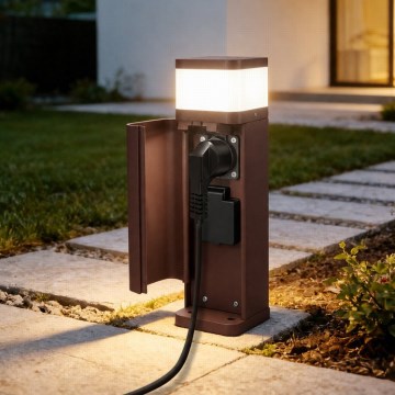 BRILAGI - Buitenlamp met 2 SCHUKO-stopcontacten PILLAR 1xG9/11W/230V IP44 bruin