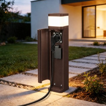 BRILAGI - Buitenlamp met 2 SCHUKO-stopcontacten PILLAR 1xG9/11W/230V IP44 bruin
