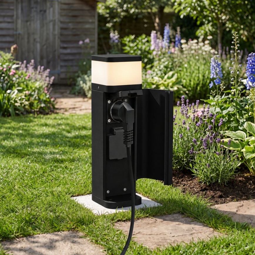 BRILAGI - Buitenlamp met 2 SCHUKO-stopcontacten PILLAR 1xG9/11W/230V IP44 zwart