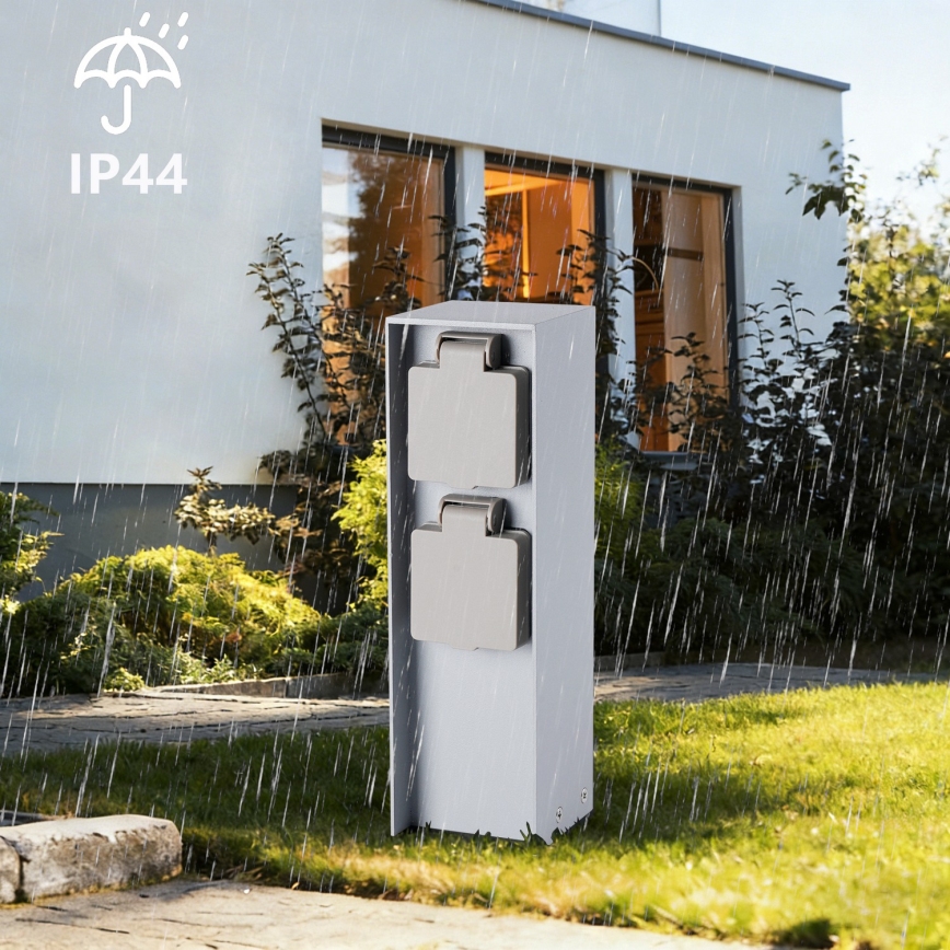 Brilagi - Buitenstopcontactzuil PILLAR 2x SCHUKO 230V IP44 zilverkleurig