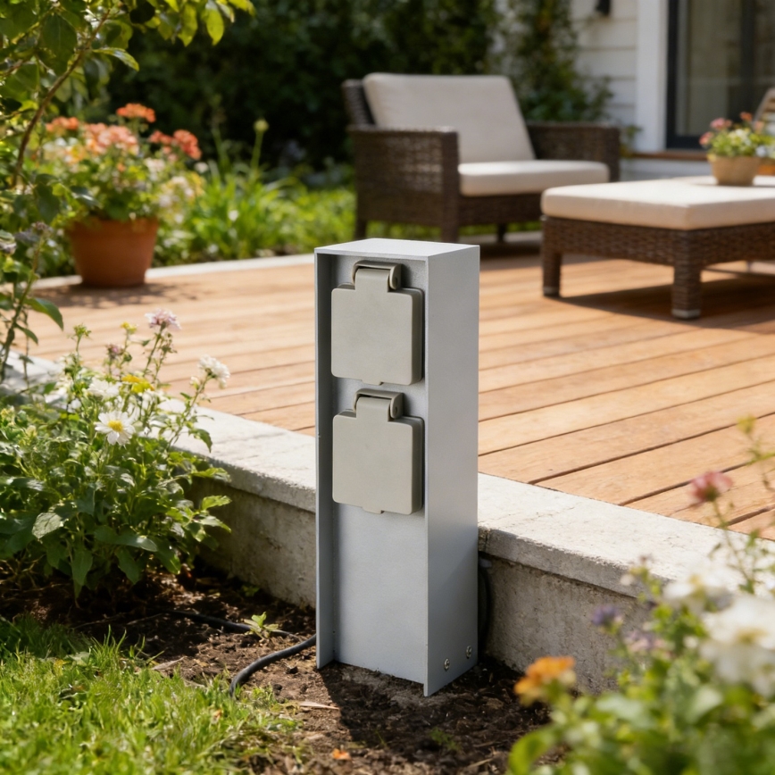 Brilagi - Buitenstopcontactzuil PILLAR 2x SCHUKO 230V IP44 zilverkleurig