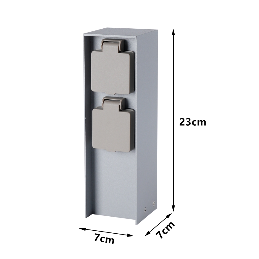 Brilagi - Buitenstopcontactzuil PILLAR 2x SCHUKO 230V IP44 zilverkleurig