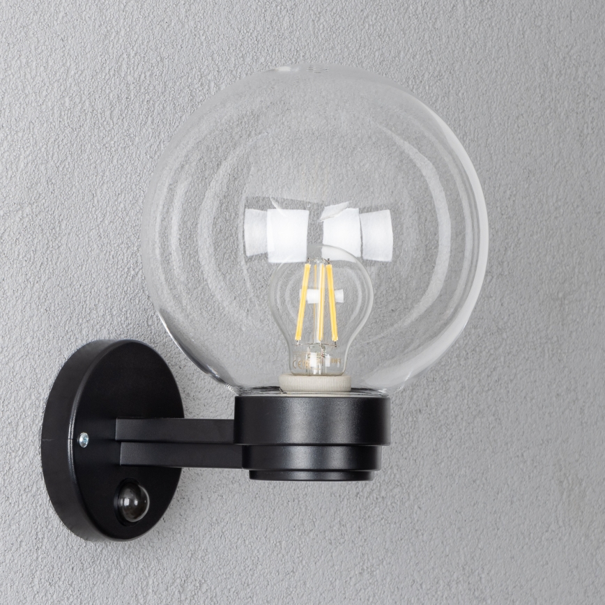 Brilagi - Buitenwandlamp met bewegingssensor HARBOR 1xE27/40W/230V IP33 zwart/helder