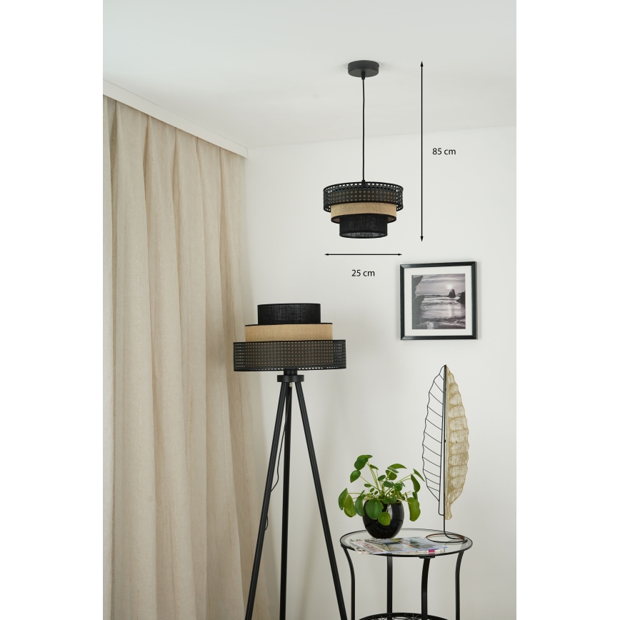 Brilagi - Hanglamp aan kabel DAKOTA LUNETA 1xE27/15W/230V Ø 25 cm zwart/rotan