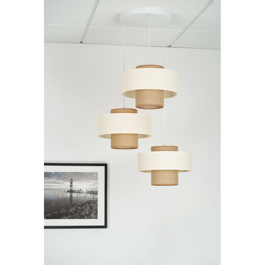 Brilagi - Hanglamp aan kabel DALLAS 3xE27/15W/230V bruin/crème/wit