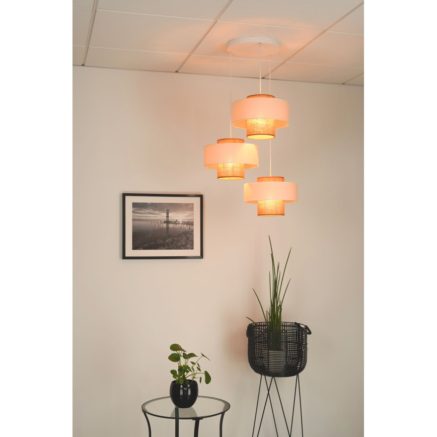 Brilagi - Hanglamp aan kabel DALLAS 3xE27/15W/230V bruin/crème/wit