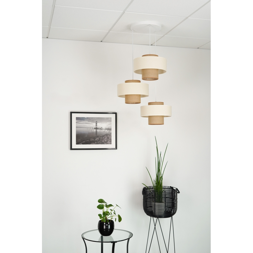 Brilagi - Hanglamp aan kabel DALLAS 3xE27/15W/230V bruin/crème/wit