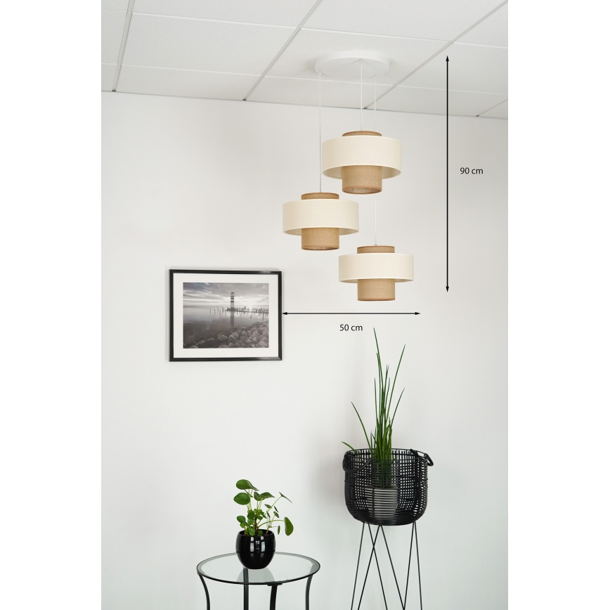 Brilagi - Hanglamp aan kabel DALLAS 3xE27/15W/230V bruin/crème/wit
