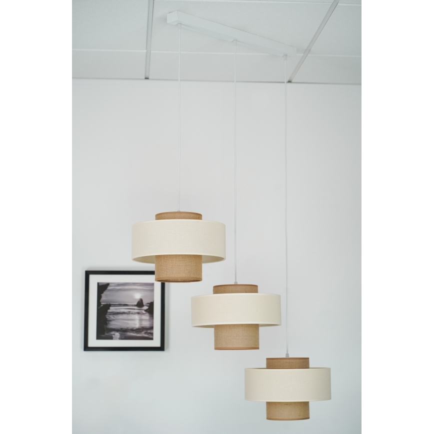 Brilagi - Hanglamp aan kabel DALLAS 3xE27/15W/230V bruin/crème/wit