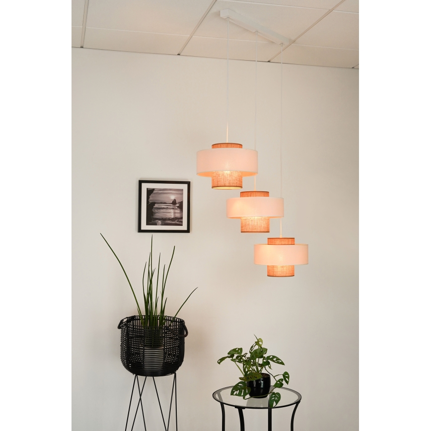 Brilagi - Hanglamp aan kabel DALLAS 3xE27/15W/230V bruin/crème/wit