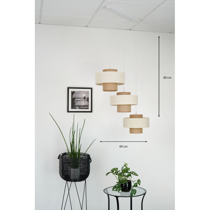Brilagi - Hanglamp aan kabel DALLAS 3xE27/15W/230V bruin/crème/wit